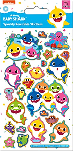 Paper Projects 01.70.06.167 Baby Shark Sparkly Stickers | Official Licensed Product | Reusable on Non-Porous Surfaces White 19.5cm x 9.5cm