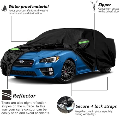 Image of Car Cover Compatible with Subaru WRX Impreza STI 2007-2024,6-Layers 210T Windproof All Weather Waterproof UV Sun Protection Snow Dust Storm Resistant with Straps Outdoor Covers