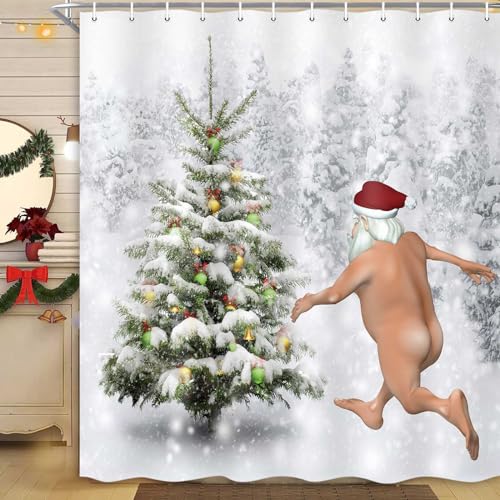 Merchr Weihnachtswald Humor Duschvorhang-Set 12-teilig