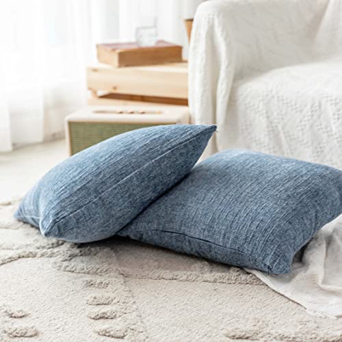 Home Brilliant Cushion Cover For Chair Decor Striped Plush Chenille Velvet Supersoft Handmade Decorative Pillowcase, Set Of 2, 18"X18"(45Cm), Jeans Blue #TOP6