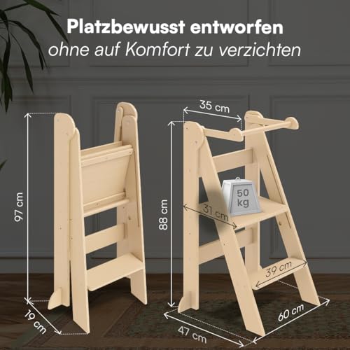 Bellabino Tay Lernturm ab 1 Jahr, Natur, klappbar, höhenverstellbar – Ansicht 9