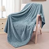 Exclusivo Mezcla Waffle Textured Slate Blue Fleece Blanket, Super Soft and Warm 50x70 inches Throw Blanket for Couch, Cozy, Fuzzy and Lightweight