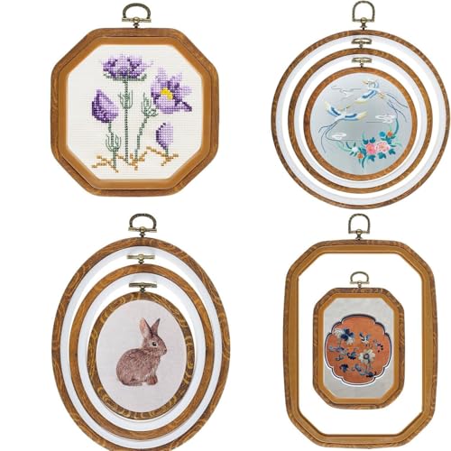 Opiniones y reviews de Bordado Top 10. 42 XINYUICEAN Aros de Bordado, 9 Marcos de Aro para Bordar, Aro de Plástico Antideslizante,Marco de Exhibición de Madera Imitada Círculo Ovalado Octogonal de Punto de Cruz Anillo...