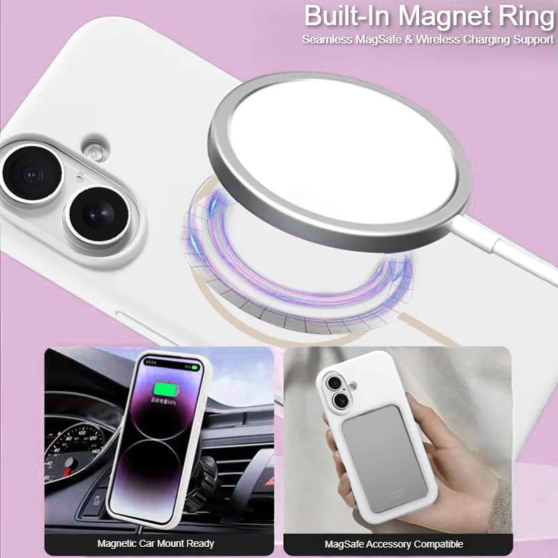 Image of LuxuryKase Silicone Magnetic Case for iPhone 16 Plus | Soft Microfiber Lining | MagSafe Support | Shockproof Protective Cover | Precise Cutouts | Slim Fit Design - White