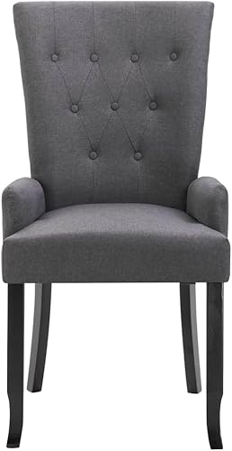 Miniatura 4 de Ergonomic Dining Chair, Dark Grey Polyester Fabric, Solid Oak Wood Frame, Modern Kitchen & Dining Room Furniture