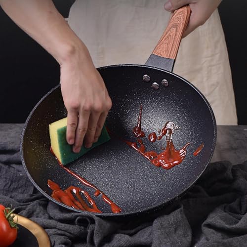 Wok negro redondo con recubrimiento de piedra de granito 12.6 pulg y tapa miniatura 4