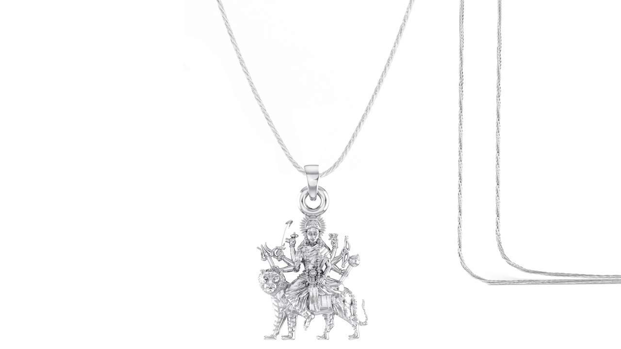 akshat sapphire Sterling Silver (92.5% purity) Goddess Durga Maa Chain Pendant (Pendant with Rope Chain) for Men & Women Pure Silver Lord Durga Maa Chain Locket for Health & Wealth-picture-55