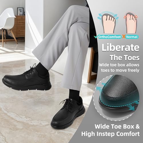 Men's Orthopedic Wide Business Leather Dress Shoes - Arch Support Plantar Fasciitis Casual Formal Wingtip Oxford - Comfortable Cap Toe Orthotics Patent Tuxedo Sneakers for Foot and Heel Pain Relief2