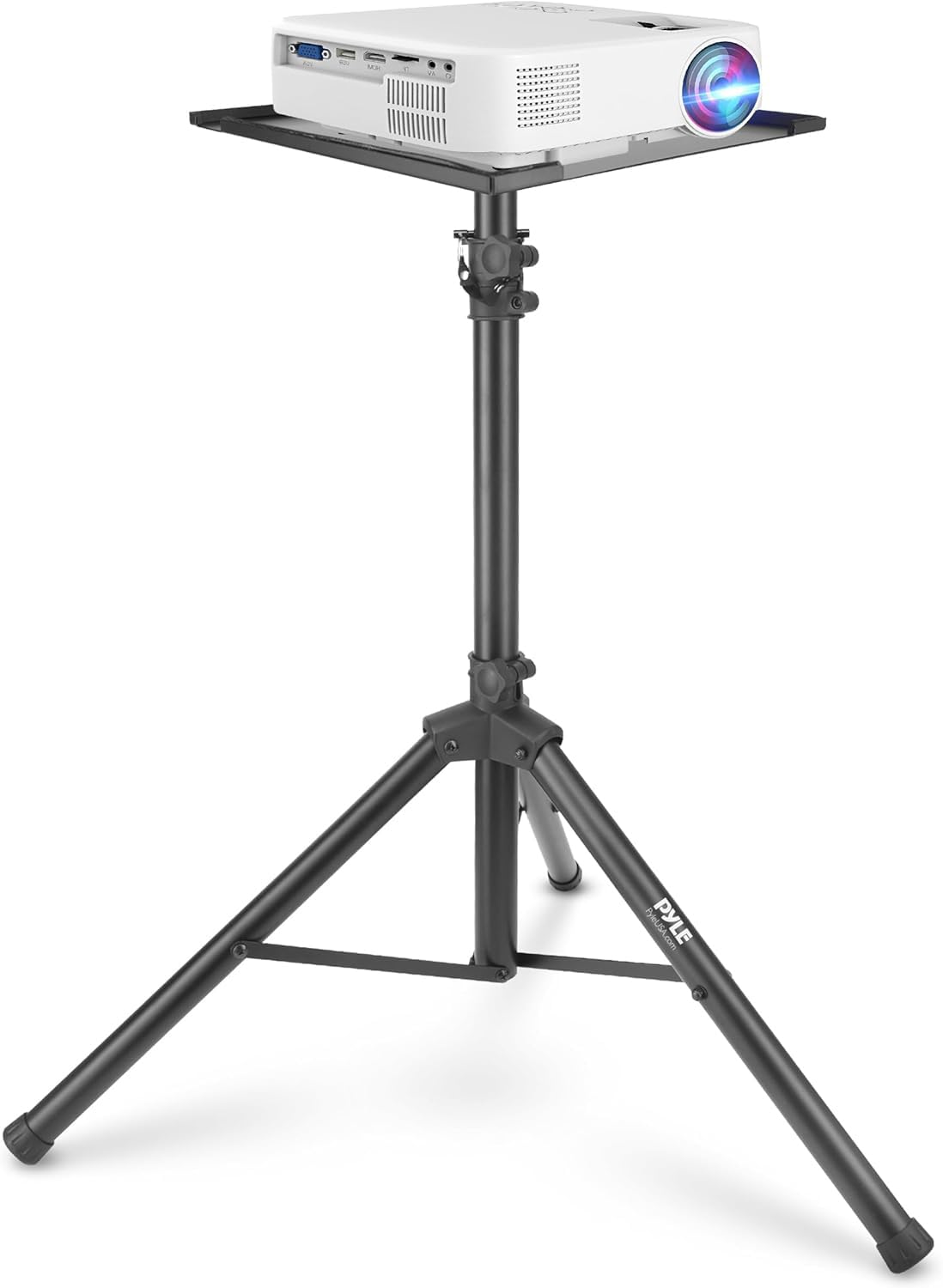 Pyle Adjustable Tripod Laptop and Projector Stand – Extends 108cm to 141cm Height, Portable DJ PA Speaker Stand for Stage, Studio or Office – Universal Mount, Foldable, Black