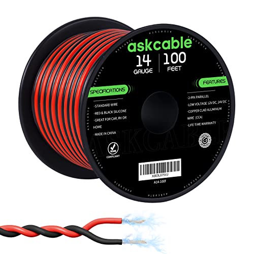 Askcable 14Awg 100Ft Electrical Wire Cable 2 Conductors Red Black Cable Hookup Led Lighting Strips Flexible Wire Extension Cord 14 Gauge Copper Clad Aluminum Copper Wire 12V/24V Dc Cable #TOP2