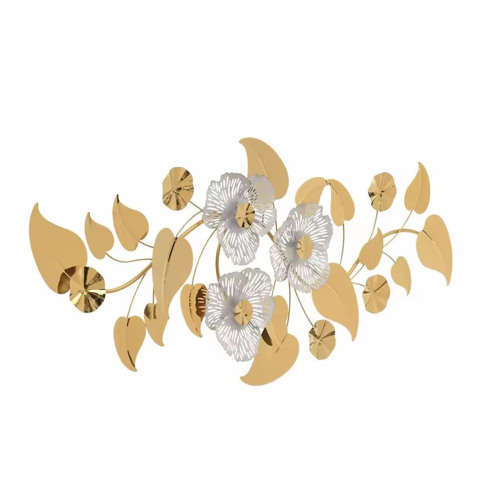 Image of ZOVE Modern Gold Floral Steel PVD Metal Wall Art for Living Room, Bedroom, Hotel, Restaurant & Drawing Room - Elegant Contemporary Sculpture Home Decor - 45x22 Inch