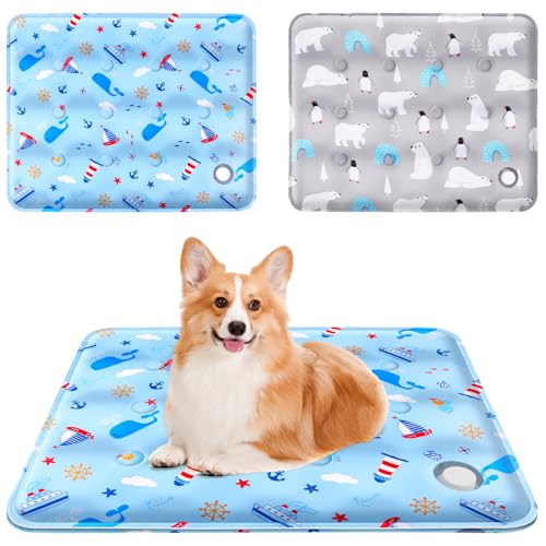 flintronic Kühlmatte für Hunde, 2 Stück Kühl Kühlende Kühlkissen mit Ungiftiges Gel, für Klein Mittelgroße Haustiere, Hundekühlmatte Selbstkühlend, Waschbar für Hund Klein & Katzen(40x50cm-Blau/Grau)