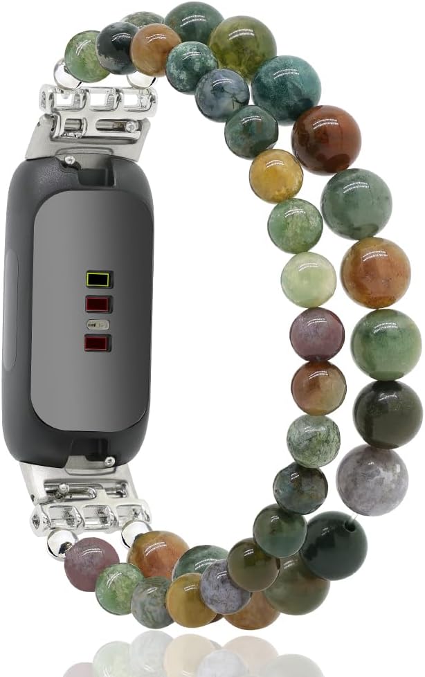 C&L Accessories Bracelets Compatible with Fitbit Inspire 3 Bands for Women Beaded Wristband Adjustable Gemstone Replacement Straps