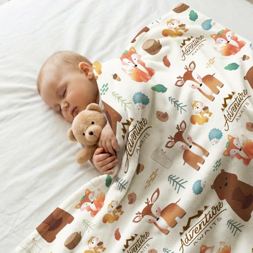 Image of Baby Blanket for Boys Girls, Woodland Animals Baby Blankets for Son Daughter, 30x40 inches Super Soft Fleece Blanket for Newborn Infant, Lightweight Bed Throw Nursery Blanket