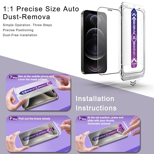 Image of 2-Pack Screen Protector Tempered Glass for iPhone 12 and iPhone 12 Pro 6.1-Inch, Auto Dust Removal, No Bubbles, High Definition Clear, Easy Installation