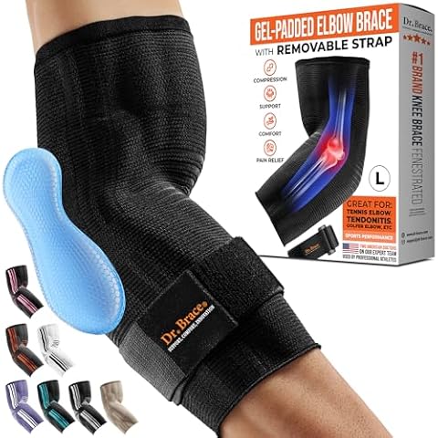 DR. BRACE® Elite Elbow Brace Support, Breathable Elbow Compression Sleeve with Gel Pad for Golfer's, Tennis Elbow & Tendonitis Treatment & Pain Relief 2024 (Black, Large) Cover