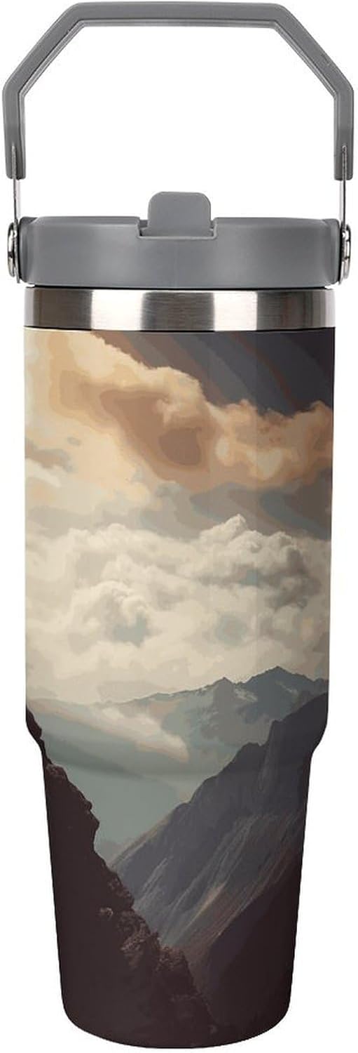 Woman on A Top Mountain Water Bottle 30 Oz Fits Car Cup Holder,Insulated Coffee Mug Large Capacity Car Cups,Stainless Steel Double Wall Sport Bottle for Travel Sports Gym