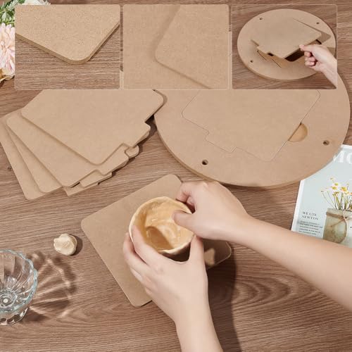 PH PandaHall Töpferscheibe Bat System, 30,5 cm Runde Tonbearbeitungsplatte mit 6 Rechteckigen 16 cm Einlagen Drehbare Tonscheibe Töpferscheiben-Set für Keramik