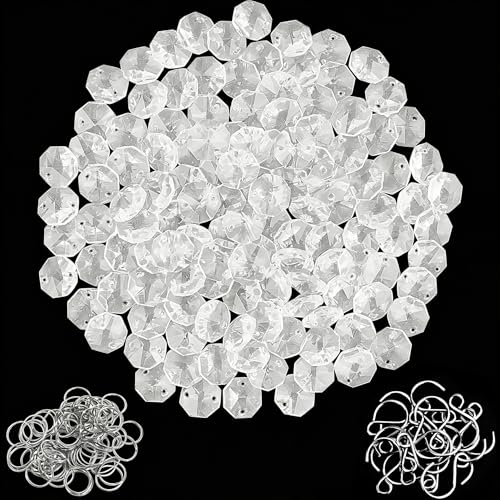 240Pcs Crystal Suncatcher Beads Glass Octagon Beads Clear Chandelier Decor
