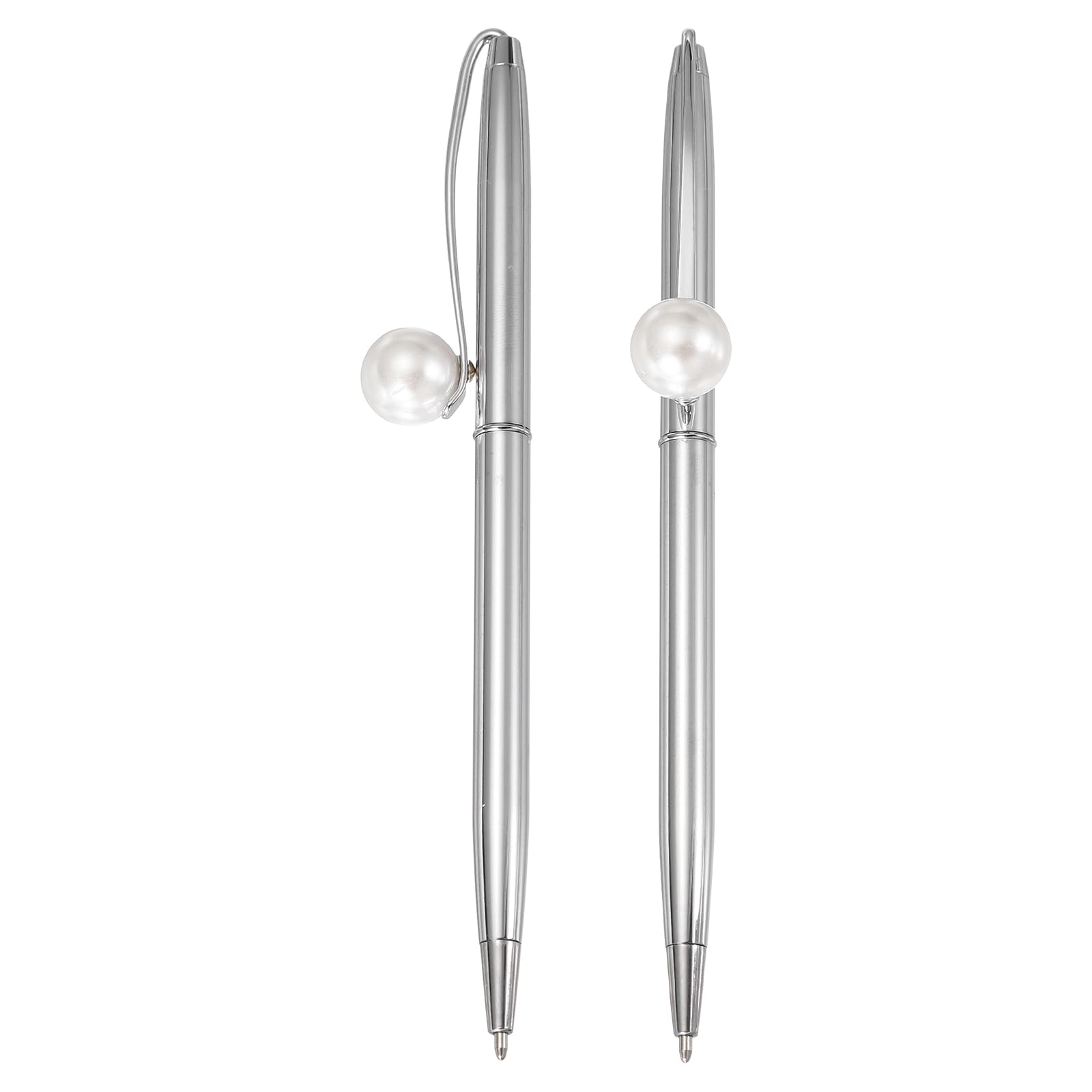 PATIKIL Pearl Decorative Metal Ballpoint Pen, 2Pcs Pearl Ballpoint Ball Pen 1.0mm for Wedding Note Taking Journaling Gift Office, Plated Silver