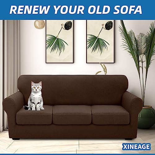 XINEAGE 2025 New 4 Pieces Couch Covers for 3 Cushion Couch Super Stretch Thick Soft Sofa Cover Anti Slip Sofa Slipcover Dogs Cats Furniture Protector (Coffee, 71"-91")