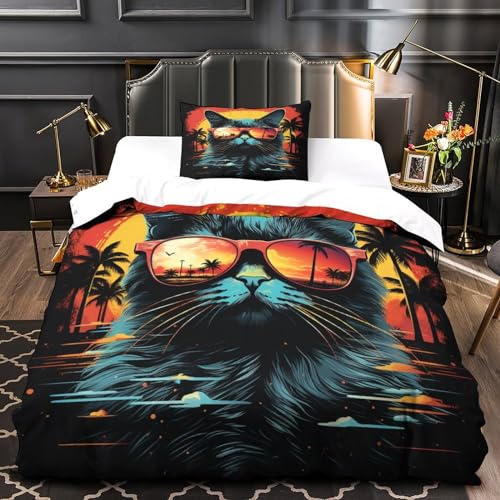 Housses de couettes 3D motif chat avec microfibre haute densité - 3
