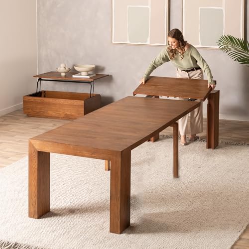 Transformer Table Solid Wood Extendable Dining Table, Brown - image 1