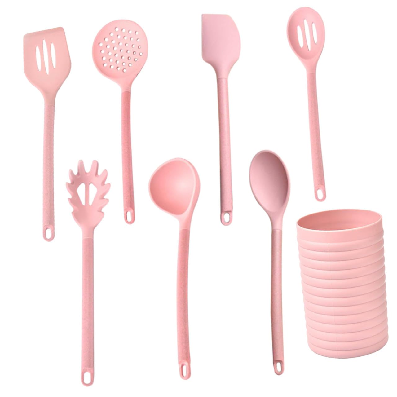Utensilios Cocina Silicona con Mango Madera Resistente Calor y Práctico Cubo Almacenamiento Herramientas Menaje Cocina para Hogar y Profesionales