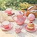 TUZT Tea Party Set for Little Girls Ages 3-8, Pink Heart Porcelain Tea Set with Gold Trim Edges, Princess Tea Time Toy Includes Pot & Cups & Saucers & Suitcase, Birthday Gifts for Toddlers Girls