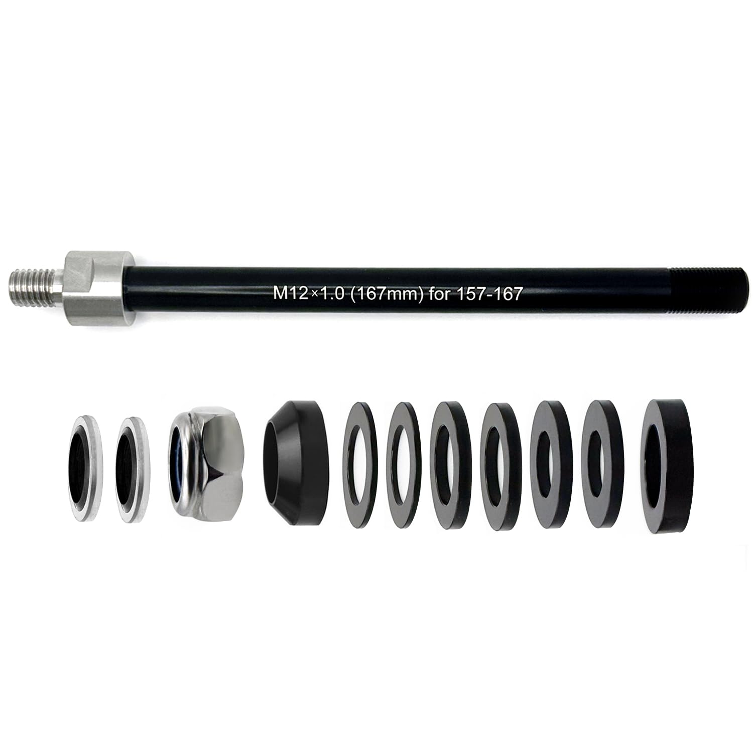 Jexobox Universal Thru Axle Trailer Hitch Adapter for Thule Bikes - Adjustable M12x1.0/1.5/1.75 Axle (157-192mm), 304 Stainless Steel & 6061-T6 Aluminum Shaft (M12x1.0?167mm? 157-167)