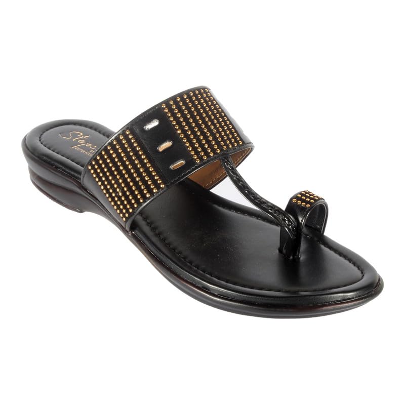 Stepee Black Casual & Stylish Toe Ring Kolhapuri Style Slipper Flat Sandal for Women Size-41 (B0D66HRW8Z) Amazon Price History, Amazon Price Tracker