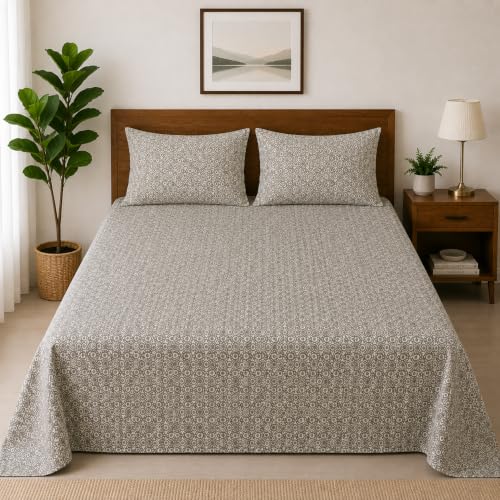 Image of 100% Cotton King Bedsheet Set with 2 Pillow Covers,300 Thread Count, Soft, Breathable, Wrinkle Resistant & Fade Resistant,Print-41, King Size 108x108Inches