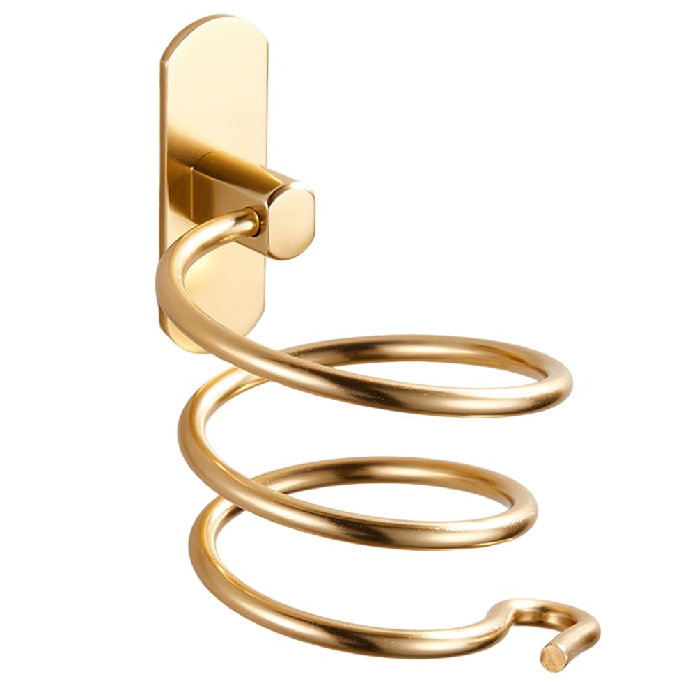 Trisoye Gold Wall Mounted Hair Dryer Holder Spiral Hair Care Tools Hanging Rack Organizer For Blow Dryer Storage Organizer