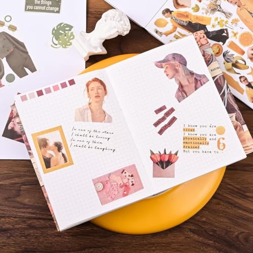 Image of HASTHIP 50 Sheets Vintage Washi Stickers, Scrapbook Stickers for Junk Journals, Aesthetic Sticker Book for Journaling Supplies, Art Bullet Journals, Scrapbooking and Paper Work, Home Decor