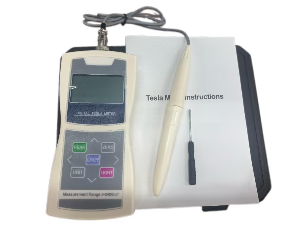 Digital Tesla Meter Magnetic Gauss Meter with Load Divison Value 0.01 mT (0.1G) 0.1mT(1G) Range 0-2500 mT (25000Gs) Two Magnetic Field Units mT (mtr) Gs (Gauss)