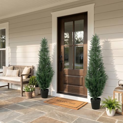 PHYTREE 5FT Artificial Cedar Trees, Set of 2 - UV Resistant Realistic Faux Evergreen Cypress Trees, Adjustable Branches, All Weather for Front Porch, Outdoor Planters, Indoor Home Decor by PHYTREE - Image 6