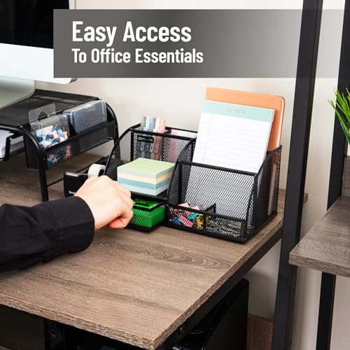 Image of Mind Reader 7-Compartment Desktop Organizer, File & Accessory Storage, Metal Mesh Office Organizer for Desk, Workspace, Mail, Black