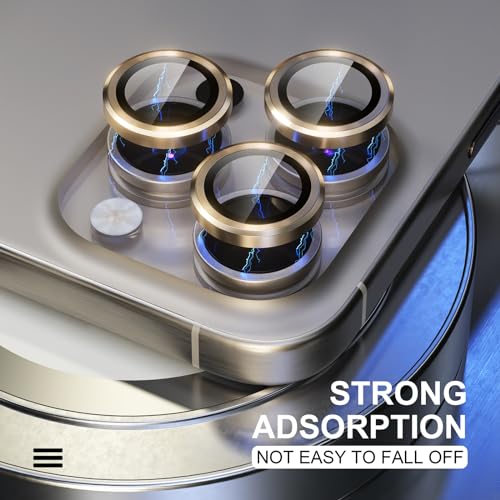 Image of Choiche Compatible for iPhone 15 Pro /iPhone 15 Pro Max Camera Lens Protector, 9H Tempered Glass Camera Cover Screen Protector Metal Ring Decoration Accessories (Gold)