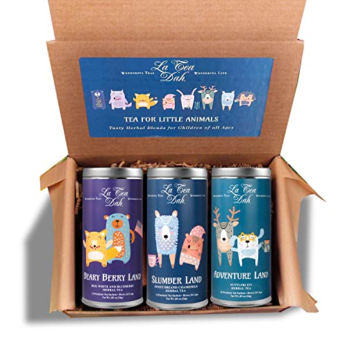 Little Animals Tea Gift Basket By La Tea Dah | Caffeine Free Tea For Kids | Children's Herbal Tea Sampler For Movie Night, Baby Shower, Kids Tea Set | Tea Party Supplies (36 Decaf Tea Sachets) #TOP26