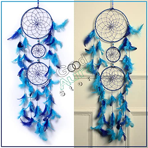 Image of Handmade Dream Catchers Wall Hangings for Home Decor Kids Room Bedroom Livingroom Balcony Feathers Dreamcatcher Wall Decorations Gift Items(Pack of 1, 18LX94Hcm, Turq&NB)