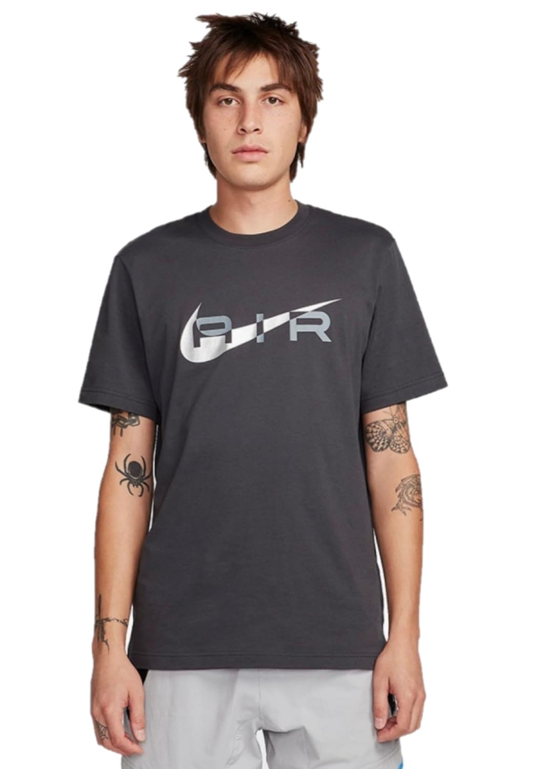 NIKE Air Mens Graphic T Shirt Sportswear Club Swoosh Logo Tee (UK, Alpha, L, Regular, Regular, Charcoal Black)