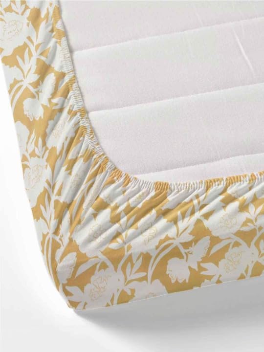 Image of 380 TC Premium Glace Cotton Elastic Fitted Bedsheet King Size with 2 Pillow Covers King Size | Double Bed with All Around Elastic (Yellow Floral, Fitted - Double72x72)