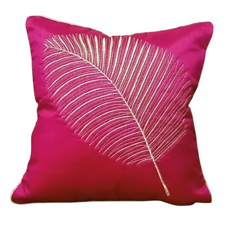 Image of Fab Nation Polyester Fabric Pink Decorative Cushion Covers with Golden Zari Leaf Embroidered Set of 5 for Home Decor | Throw /Pillow Cover 16x16 inches for Bedroom Sofa