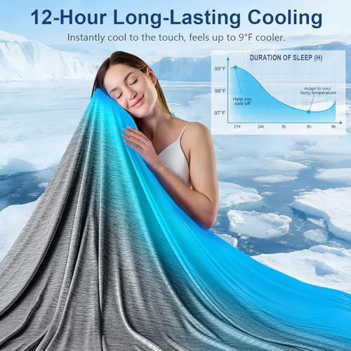 Image of KMUSET Cooling Blanket Twin (60 inchx80 inch), Double Sided Summer Cooling Blankets for Hot Sleepers & Night Sweats, Cool Lightweight Blanket for Dorm Room Essentials, Picnic, Gifts for Women Charcoal Black