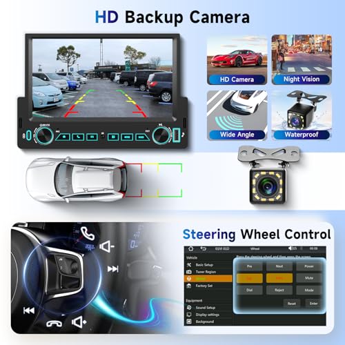 Radio para auto Single Din con pantalla táctil 7 pulg. miniatura 4