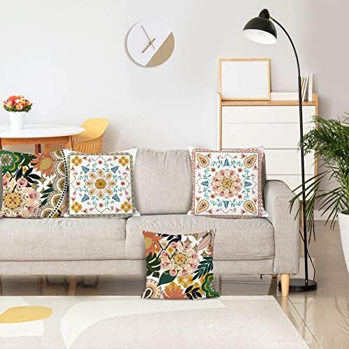 Bonhause Boho Flowers Leaves Cushion Covers 45cm x 45cm Set of 4 Bohemian Decorative Throw Pillow Covers Soft Velvet Pillowcases for Sofa Couch Bedroom Home Décor