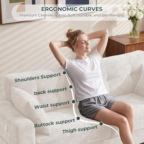 Image of 70 inch Loveseat Sofa for Living Room, Modern Chenille Cloud Couch with USB /Type-C Charging Ports, Side Pockets, Removable Cover, Wide Armrests, Small Couch for Small Space, Easy Assembly, Beige