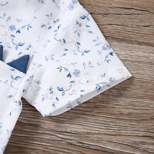 YALLET Toddler Baby Boy Clothes Suit Gentleman Wedding Outfits, Formal Dress Shirt+Bowtie+Suspender Pants(Blue Print, 4-5T)