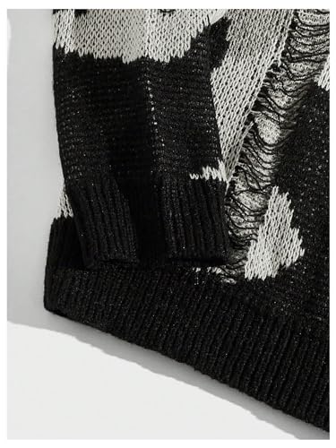 Men's Ripped Graphic Sweaters Distressed Round Neck Long Sleeve Knit Sweater Fall Pullover Top3