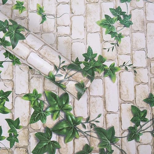Image of FOKRIM Green Ivy Leaf Wallpaper for Wall Sticker for Home, Living Room, Bedroom, Kitchen | 45 x 300 cm | Peel and Stick Self Adhesive Waterproof Removable Vinyl Wallpaper